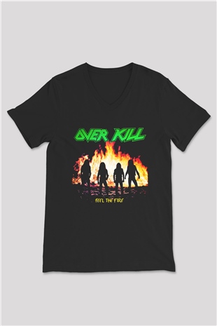Overkill Siyah Unisex V Yaka Tişört T-Shirt