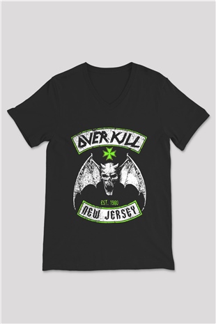 Overkill Siyah Unisex V Yaka Tişört T-Shirt