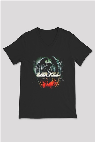 Overkill Siyah Unisex V Yaka Tişört T-Shirt