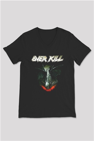 Overkill Siyah Unisex V Yaka Tişört T-Shirt