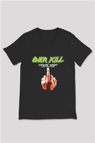 Overkill Siyah Unisex V Yaka Tişört T-Shirt