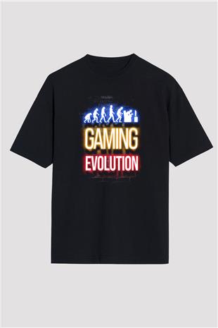 Oyuncu Evrimi Baskılı Unisex Oversize Tişört - Tshirt