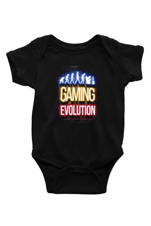 Oyuncu Evrimi Baskılı Unisex  Siyah Bebek Body - Zıbın