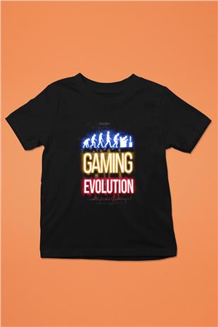 Oyuncu Evrimi Baskılı Unisex Siyah Çocuk Tişörtü - Tshirt