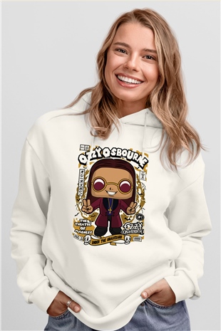 Ozzy Osbourne Baskılı Unisex Beyaz Hoodie