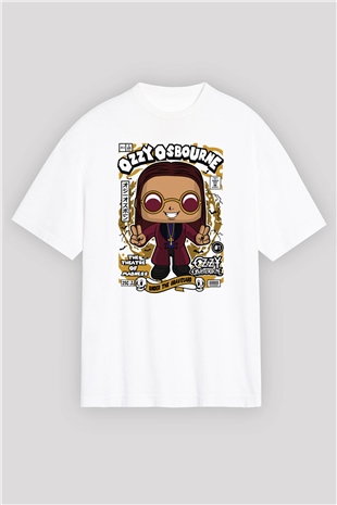 Ozzy Osbourne Baskılı Unisex Beyaz Oversize Tişört