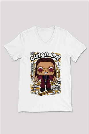 Ozzy Osbourne Baskılı Unisex Beyaz V Yaka Tişört