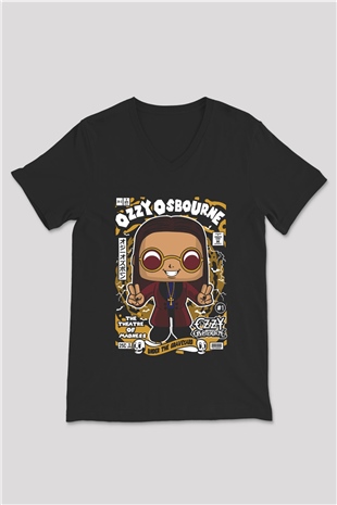 Ozzy Osbourne Baskılı Unisex Siyah V Yaka Tişört