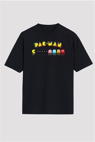 Pac-Man Siyah Unisex Oversize Tişört T-Shirt