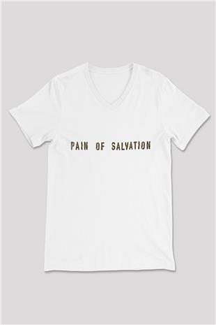 Pain Of Salvation Baskılı Beyaz Unisex V Yaka Tişört - Tshirt