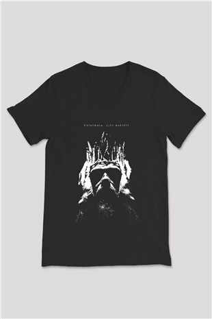 Pain Of Salvation Baskılı Unisex Siyah V Yaka Tişört - Tshirt