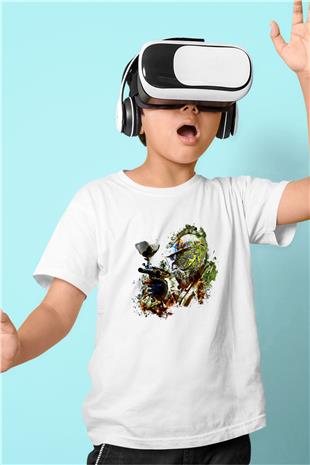 Paintball Baskılı Unisex Beyaz Çocuk Tişört - Tshirt