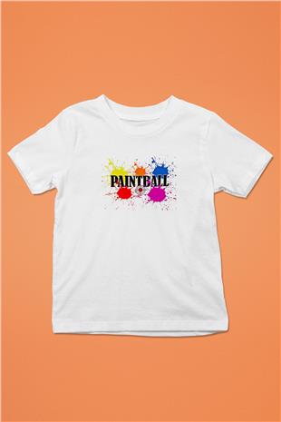 Paintball Baskılı Unisex Beyaz Çocuk Tişört - Tshirt