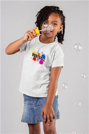 Paintball Baskılı Unisex Beyaz Çocuk Tişört - Tshirt