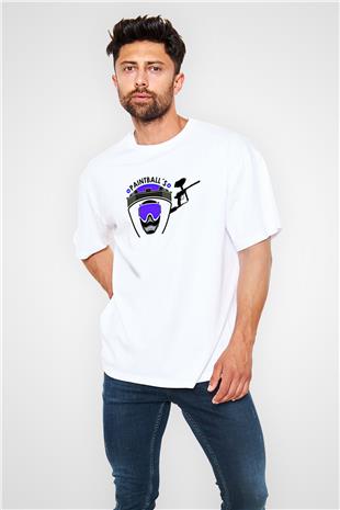 Paintball Baskılı Unisex Beyaz Oversize Tişört - Tshirt