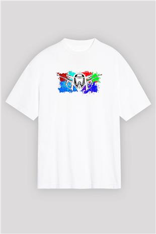 Paintball Baskılı Unisex Beyaz Oversize Tişört - Tshirt