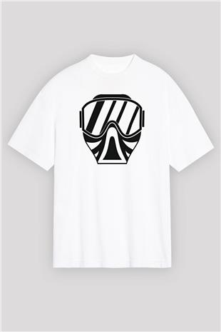 Paintball Baskılı Unisex Beyaz Oversize Tişört - Tshirt