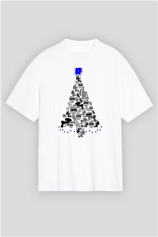 Paintball Baskılı Unisex Beyaz Oversize Tişört - Tshirt