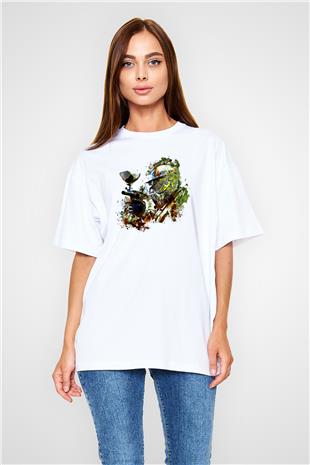 Paintball Baskılı Unisex Beyaz Oversize Tişört - Tshirt