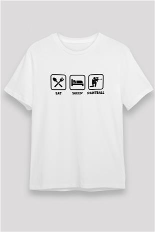 Paintball Baskılı Unisex Beyaz Tişört - Tshirt