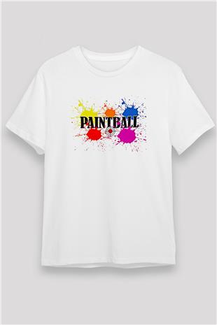 Paintball Baskılı Unisex Beyaz Tişört - Tshirt