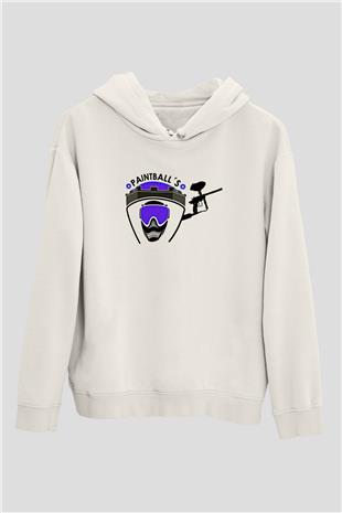 Paintball Baskılı Unisex Ekru Hoodie