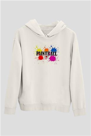 Paintball Baskılı Unisex Ekru Hoodie