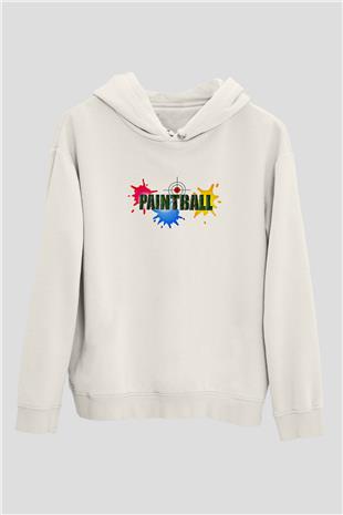 Paintball Baskılı Unisex Ekru Hoodie