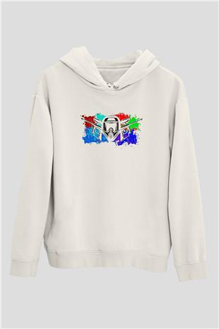 Paintball Baskılı Unisex Ekru Hoodie