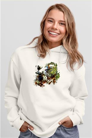 Paintball Baskılı Unisex Ekru Hoodie