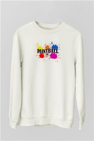 Paintball Baskılı Unisex Ekru Sweatshirt