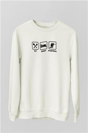 Paintball Baskılı Unisex Ekru Sweatshirt