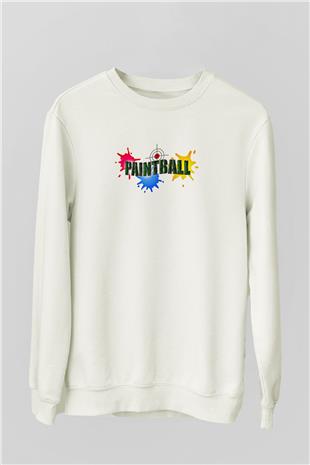 Paintball Baskılı Unisex Ekru Sweatshirt