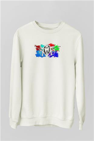 Paintball Baskılı Unisex Ekru Sweatshirt