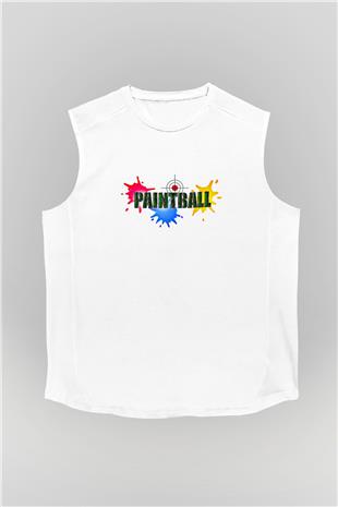 Paintball Baskılı Unisex Kolsuz Beyaz Tişört