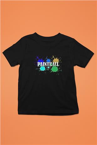 Paintball Baskılı Unisex Siyah Çocuk Tİşörtü - Tshirt