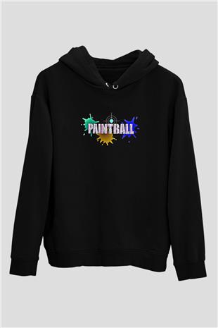 Paintball Baskılı Unisex Siyah Kapüşonlu Sweatshirt