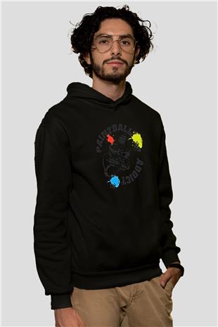 Paintball Baskılı Unisex Siyah Kapüşonlu Sweatshirt