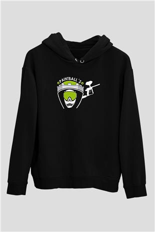 Paintball Baskılı Unisex Siyah Kapüşonlu Sweatshirt