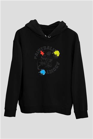 Paintball Baskılı Unisex Siyah Kapüşonlu Sweatshirt