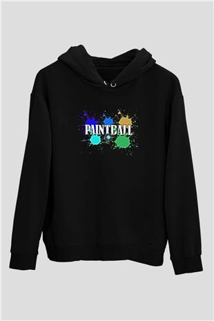 Paintball Baskılı Unisex Siyah Kapüşonlu Sweatshirt