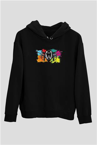 Paintball Baskılı Unisex Siyah Kapüşonlu Sweatshirt