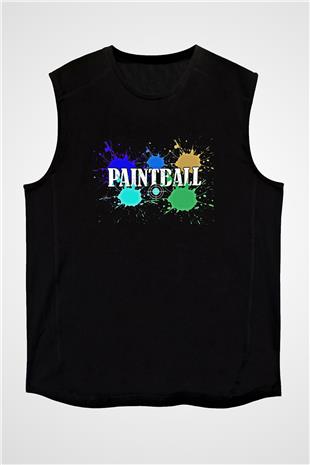 Paintball Baskılı Unisex Siyah Kolsuz Tişört