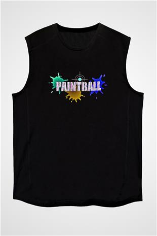 Paintball Baskılı Unisex Siyah Kolsuz Tişört