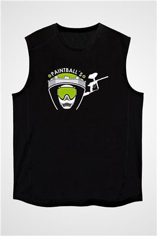 Paintball Baskılı Unisex Siyah Kolsuz Tişört