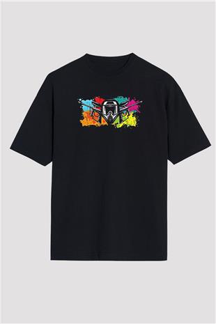 Paintball Baskılı Unisex Siyah Oversize Tişört