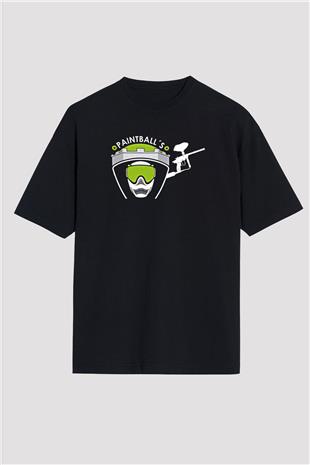 Paintball Baskılı Unisex Siyah Oversize Tişört