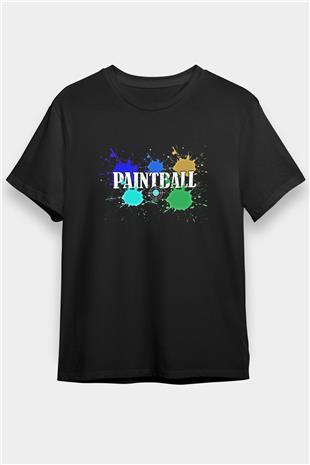 Paintball Baskılı Unisex Siyah Tişört - Tshirt