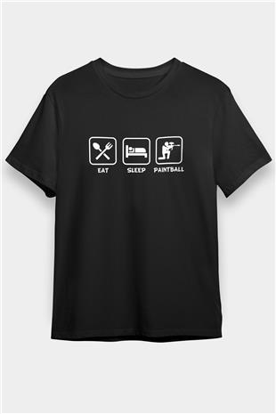 Paintball Baskılı Unisex Siyah Tişört - Tshirt