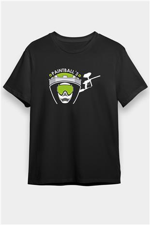 Paintball Baskılı Unisex Siyah Tişört - Tshirt